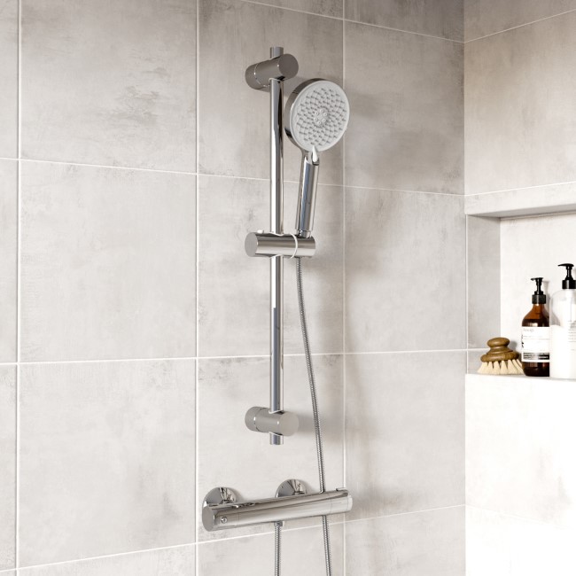 Chrome Thermostatic Mixer Shower with Round Hand Shower & Slide Rail Kit - Flow