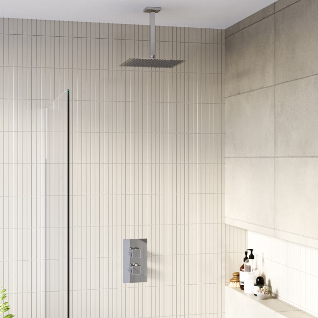 Chrome Single Outlet Ceiling  Mounted Thermostatic Mixer Shower - Cube