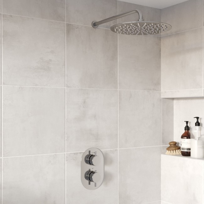 Concealed Thermostatic Mixer Shower with Slim Wall Mounted Shower Head With 200mm Slim Head - Flow