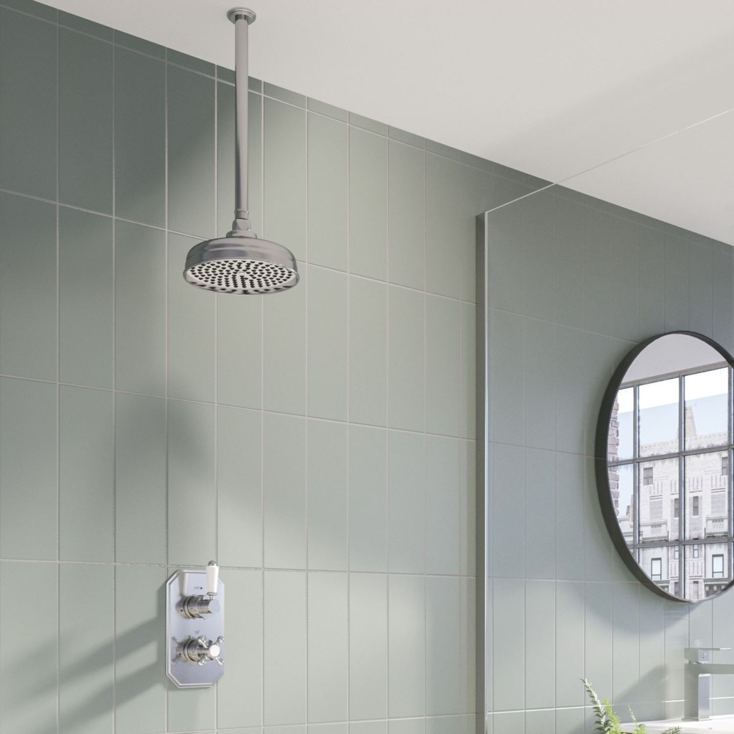 Cambridge Chrome 1 Outlet Ceiling Mounted Thermostatic Mixer Shower Set