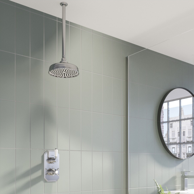 Chrome Single Outlet Ceiling Mounted Thermostatic Mixer Shower - Cambridge