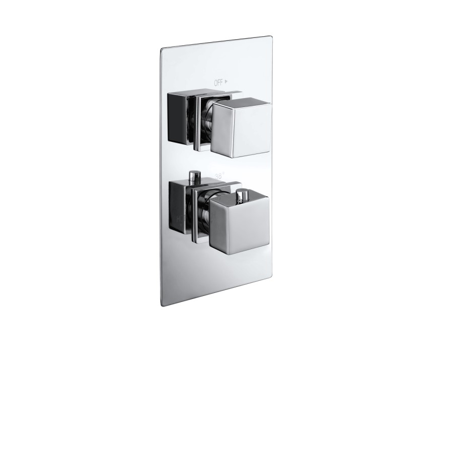Chrome 2 Outlet  Wall Mounted Thermostatic Mixer Shower Set with Hand Shower - Cube