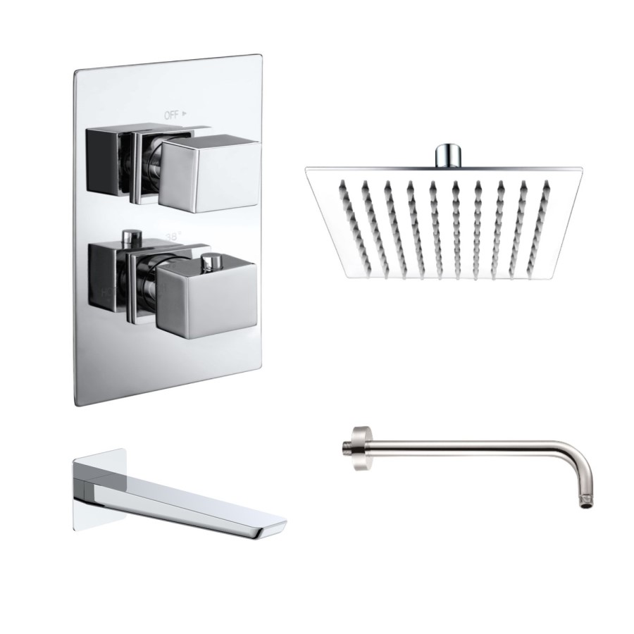 Chrome 2 Outlet Shower Bundle With Shower Head & Bath Spout - Zana