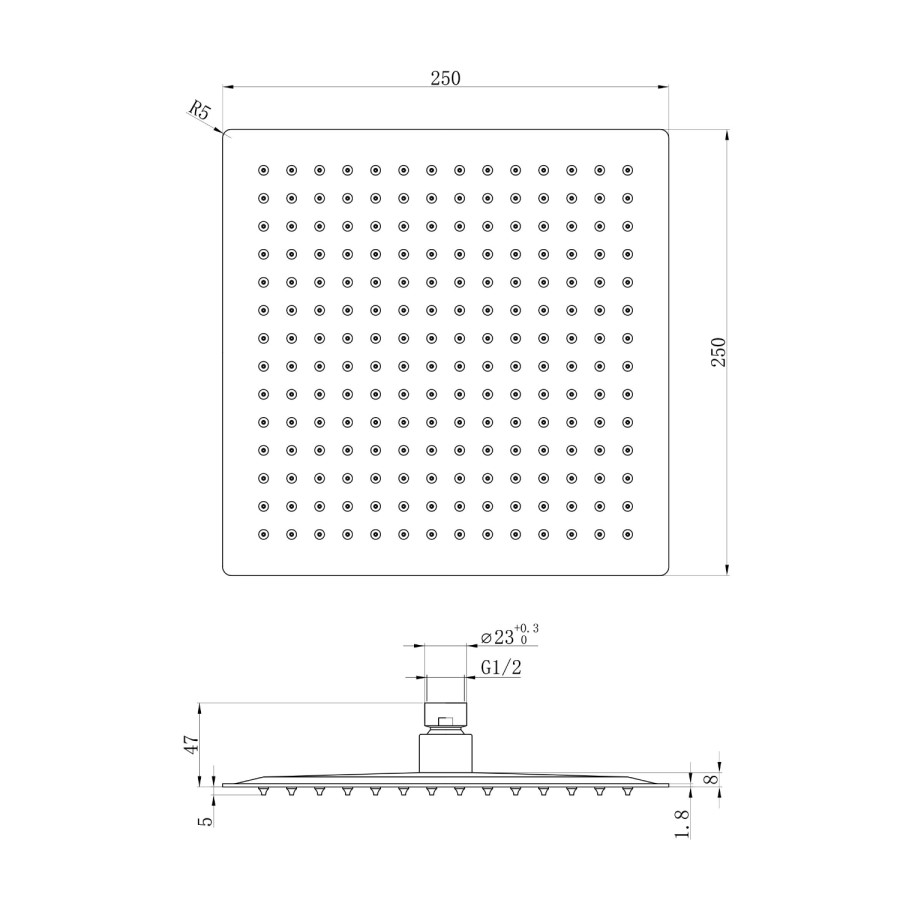 ONLY OPENED - Ultra Slim Square Shower Head 250mm