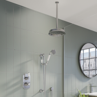 Chrome Concealed Traditional Shower Mixer with Dual Control & Round Ceiling Mounted Head and Handset - Cambridge Chrome Concealed Traditional Shower Mixer with Dual Control & Round Ceiling Mounted Head and Handset - Cambridge