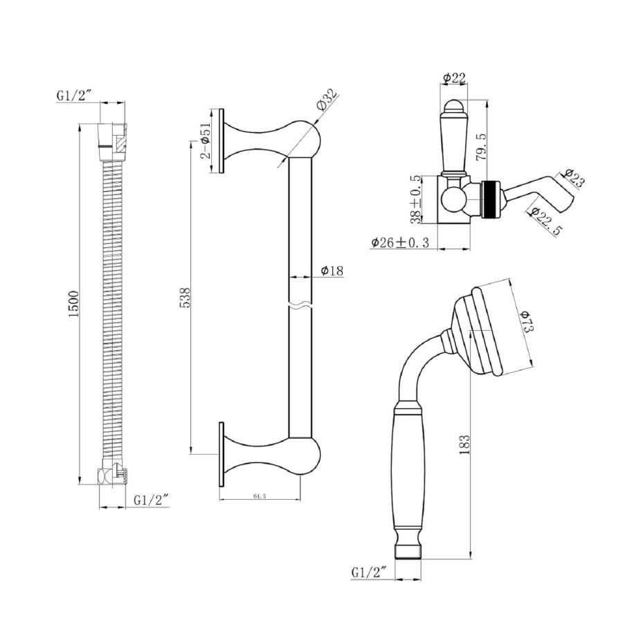 Chrome Concealed Traditional Shower Mixer with Dual Control & Round Ceiling Mounted Head and Handset - Cambridge