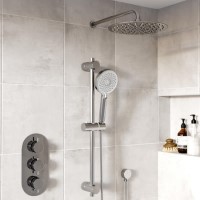 Chrome 2 Outlet  Wall Mounted Thermostatic Mixer Shower Set with Hand Shower - Flow Chrome 2 Outlet  Wall Mounted Thermostatic Mixer Shower Set with Hand Shower - Flow