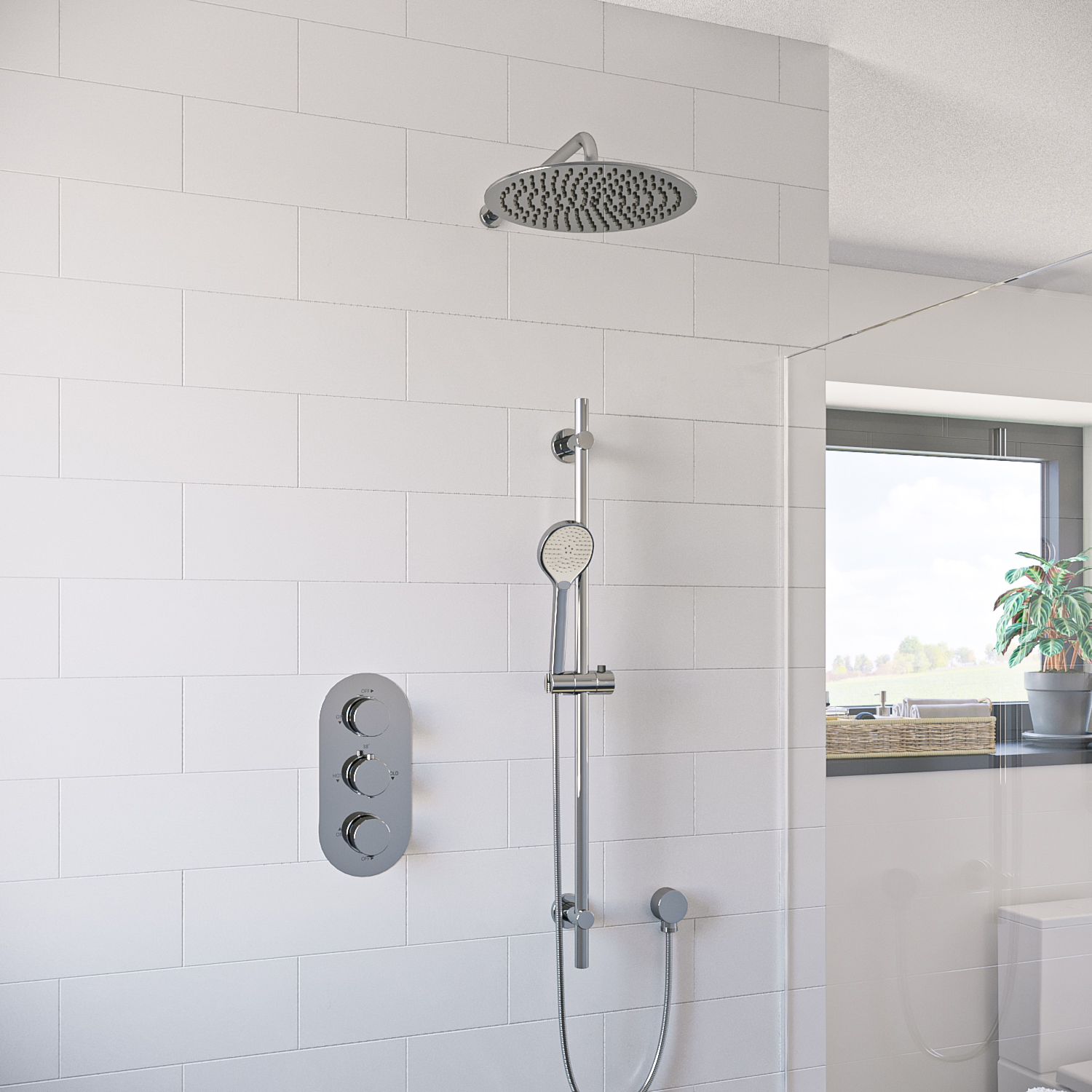 Chrome Concealed Shower Mixer with Triple Control & Round Wall Mounted