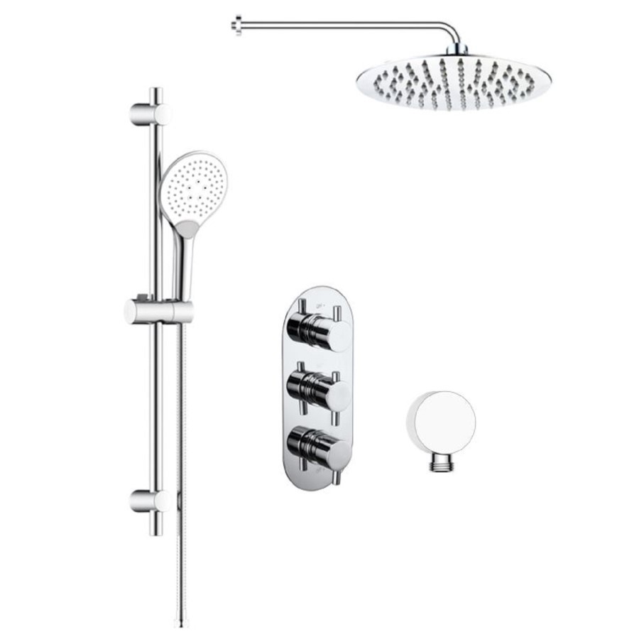 Grade A1 - Chrome Concealed Shower Mixer with Triple Control & Round Head - Flow