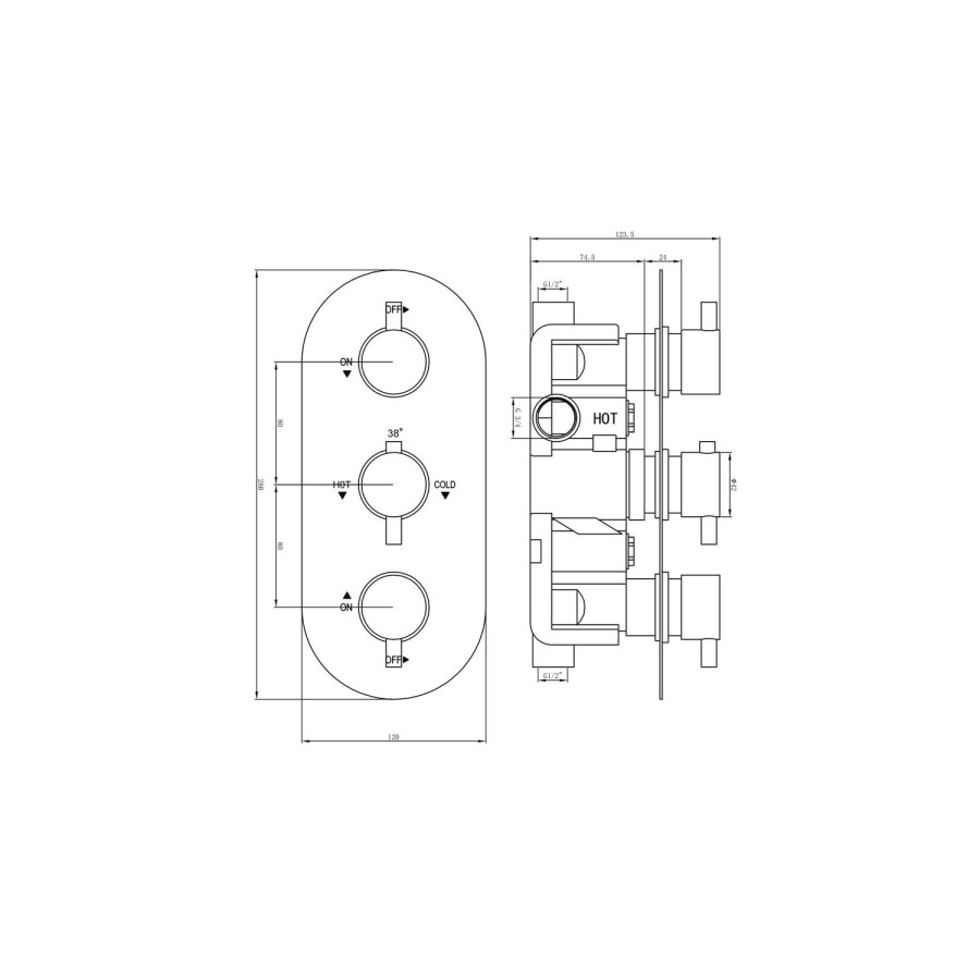 Chrome 2 Outlet  Wall Mounted Thermostatic Mixer Shower Set with Hand Shower - Flow