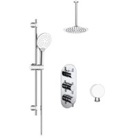 Concealed Thermostatic Mixer Shower with Ceiling Shower Head & Round Handset - Flow