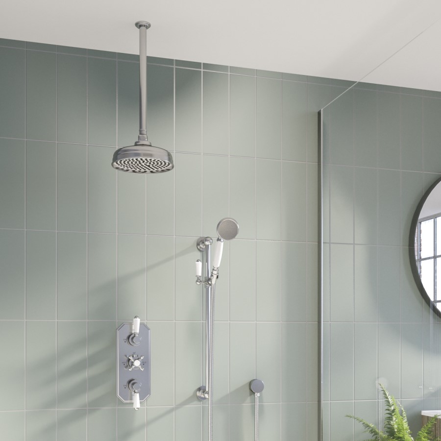 Chrome 2 Outlet  Ceiling Mounted Thermostatic Mixer Shower Set with Hand Shower - Cambridge