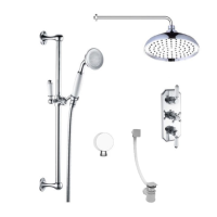 Traditional Three Handle Concealed Thermostatic Mixer Shower with Wall Mounted Shower Head Handset & Bath Filler - Cambridge