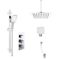Chrome Dual Outlet Ceiling Mounted Thermostatic Mixer Shower  with Hand Shower & Overflow Bath Filler - Cube