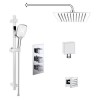 Chrome Concealed Shower Mixer with Triple Control &amp; Square Wall Mounted Head, Handset and Body Jets - Cube