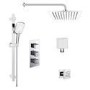 Chrome Concealed Shower Mixer with Triple Control & Square Wall Mounted Head, Handset and Body Jets - Cube