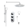 Chrome Concealed Shower Mixer with Triple Control &amp; Square Wall Mounted Head, Handset and Bath Filler - Flow