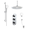 Chrome Concealed Shower Mixer with Triple Control &amp; Square Ceiling Mounted Head, Handset and Bath Filler - Flow