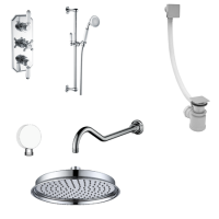 Chrome Concealed Traditional Shower Mixer with Dual Control & Round Wall Mounted Head and Handset - Cambridge