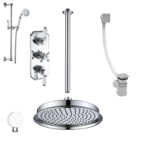 Chrome Concealed Traditional Shower Mixer with Dual Control & Round Ceiling Mounted Head and Handset - Cambridge Chrome Concealed Traditional Shower Mixer with Dual Control & Round Ceiling Mounted Head and Handset - Cambridge