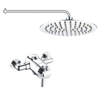 Chrome Thermostatic Exposed  Mixer Shower with Round Wall Mounted Shower Head - Volta