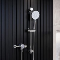 Chrome Thermostatic Mixer Shower Set With Round Slide Rail Kit - Volta Chrome Thermostatic Mixer Shower Set With Round Slide Rail Kit - Volta