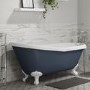 Blue Freestanding Single Ended Roll Top Slipper Bath with White Feet 1615 x 690mm - Baxenden