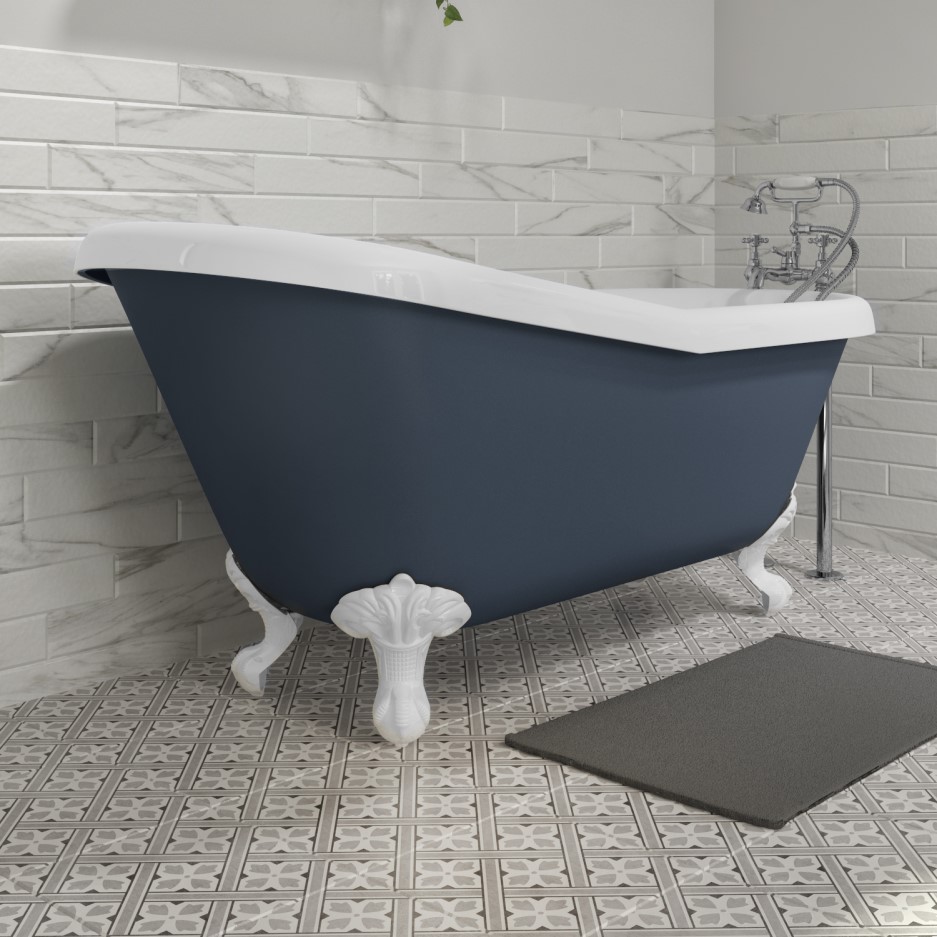 Baxenden Freestanding Single Ended Roll Top Slipper Bath Blue with ...