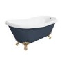 Blue Freestanding Single Ended Roll Top Slipper Bath with Brushed Brass Feet 1615 x 690mm - Baxenden