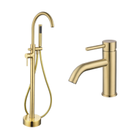 Brass Freestanding Bath Shower Mixer and Basin Tap Set - Arissa Brass Freestanding Bath Shower Mixer and Basin Tap Set - Arissa