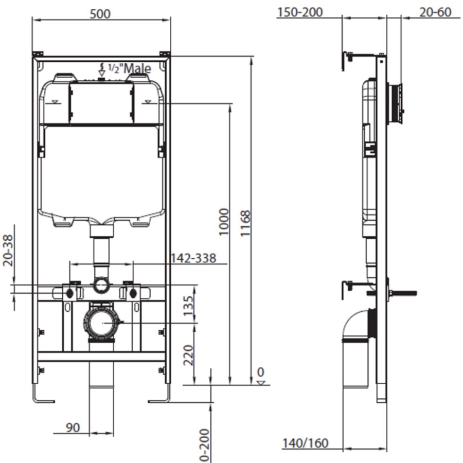 Wall Hung Smart Bidet Toilet Square with Frame Cistern and Chrome Flush Plate - Purificare