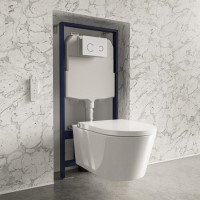 Wall Hung Smart Bidet Japanese Toilet with 1160mm Frame Cistern and White Sensor Flush Plate - Purificare Wall Hung Smart Bidet Japanese Toilet with 1160mm Frame Cistern and White Sensor Flush Plate - Purificare
