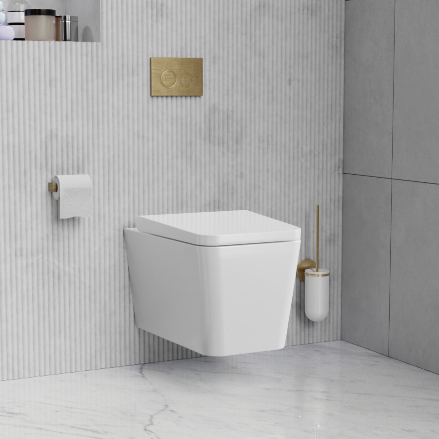 Wall Hung Toilet with Soft Close Seat Cistern Frame and Brass Flush - Evan
