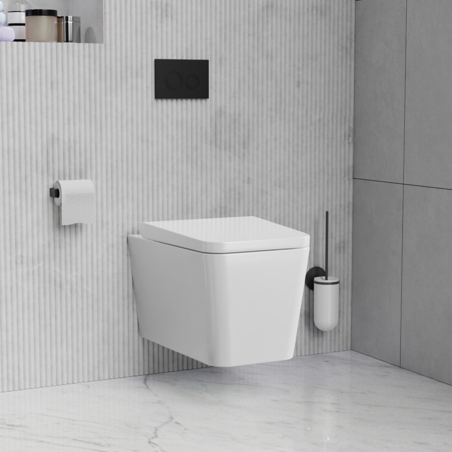Wall Hung Toilet with Soft Close Seat Cistern Frame and Black Flush - Evan