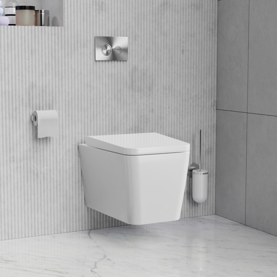 Wall Hung Toilet with Soft Close Seat Cistern Frame and Chrome Flush - Evan