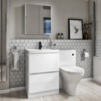 1100mm White Toilet and Sink Unit with Round Toilet and Black Flush - Portland