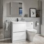 1100mm White Toilet and Sink Unit with Round Toilet and Black Flush - Portland
