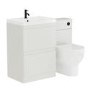 1100mm White Toilet and Sink Unit with Round Toilet and Black Flush - Portland