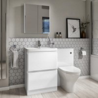 1100mm White Toilet and Sink Unit with Round Toilet and Chrome Flush - Portland