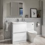 1100mm White Toilet and Sink Unit with Round Toilet and Chrome Flush - Portland