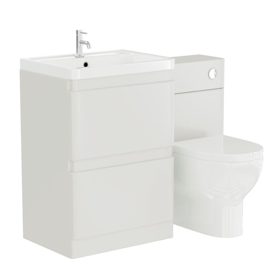 1100mm White Toilet and Sink Unit with Round Toilet and Chrome Flush - Portland
