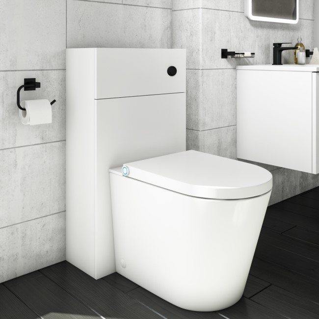 500mm White Back to Wall Unit with Smart Bidet Toilet Round and Cistern - Sion