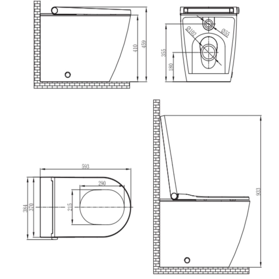 500mm White Back to Wall Unit with Smart Bidet Toilet Round and Cistern - Sion