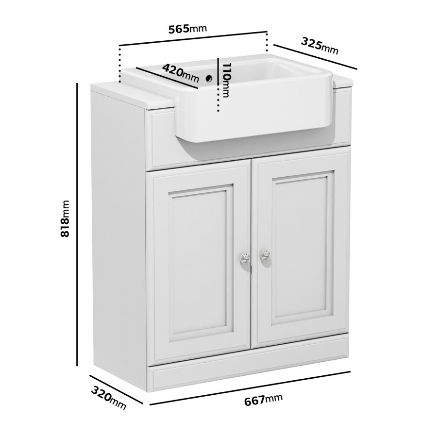 Grade A1 - 670mm Paintable Freestanding Vanity Unit with Basin - Westbury