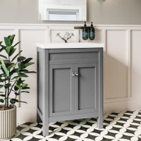Grade A2 - 600mm Grey Freestanding Vanity Unit with Sink - Avebury