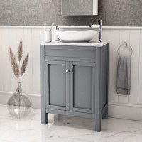 Grade A1 - 600mm Grey Freestanding Countertop Vanity Unit with Basin - Avebury