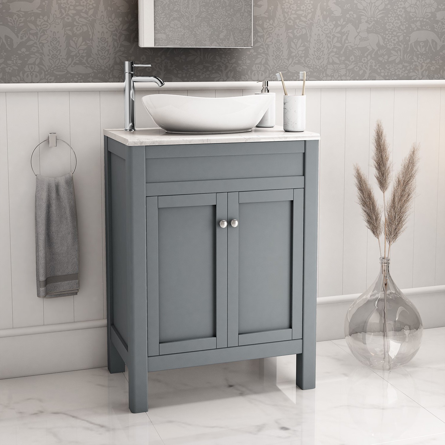600mm Grey Freestanding Countertop Vanity Unit With Basin Avebury Better Bathrooms 600mm Grey Freestanding Countertop Vanity Unit With Basin Avebury Better Bathrooms