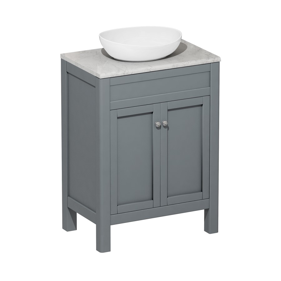 Grade A1 - 600mm Grey Freestanding Countertop Vanity Unit with Basin - Avebury