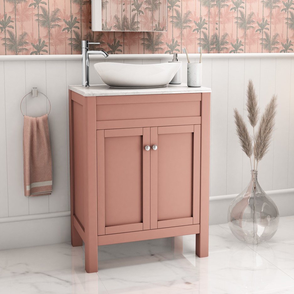 600mm Pink Freestanding Countertop Vanity Unit with Basin Avebury