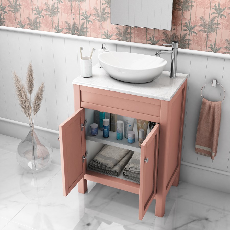 600mm Pink Freestanding Countertop Vanity Unit with Basin - Avebury
